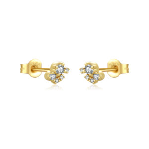 925 Silver Gold Cluster-Shape Line-Set CZ Minimalist Stud Earrings-MME841