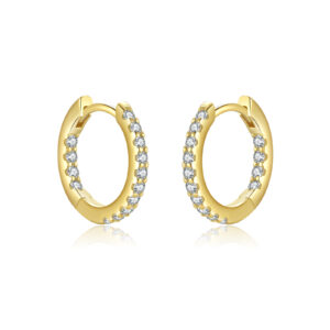 925 Silver Gold Oval Line-Set CZ Minimalist Hoop Earrings-MME837