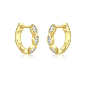 925 Silver Gold Oval Bezel-Set Stone Minimalist Hoop Earrings-MME835