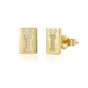 925 Silver Gold Bar-Shape Diamond Pattern Minimalist Earrings-MME828