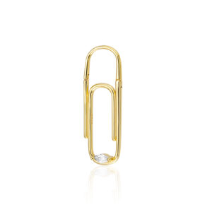 925 Silver Gold Paperclip-Shape Small Stone Accent Minimalist Ear Cuff-MME827