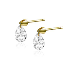 925 Silver Gold Cone Pierced Teardrop-Stone Minimalist Earrings-MME825