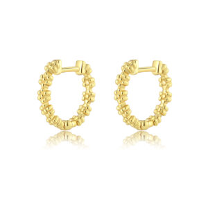 925 Silver Gold Beaded Flower Minimalist Hoop Earrings-MME816