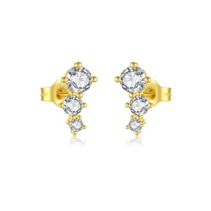 925 Silver Gold 3-Size CZ Layered Minimalist Earrings-MME808