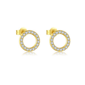 925 Silver Gold Pave-Set CZ Hoop Minimalist Earrings-MME807