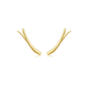 925 Silver Gold Streamline Curved Minimalist Earrings-MME803