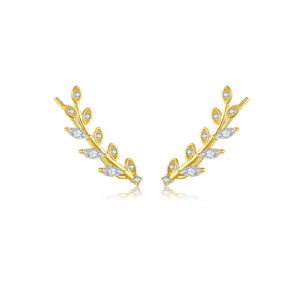 925 Silver Gold Vine CZ-Set Minimalist Earrings-MME802
