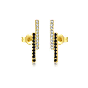 925 Silver Gold Double-Row Black & White CZ Vertical Strip Earrings-MME790