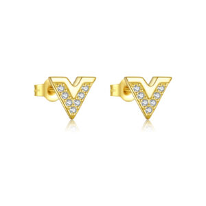 925 Silver Gold V-Shaped Triangle CZ Earrings-MME787