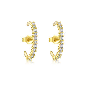 925 Silver Gold Curved Row CZ Earrings-MME784