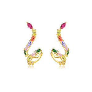 925 Silver Gold Curved Gradient Multi-Color CZ Huggie Earrings -MME783