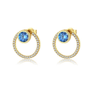 925 Silver Gold Circle Blue CZ Earrings-MME781