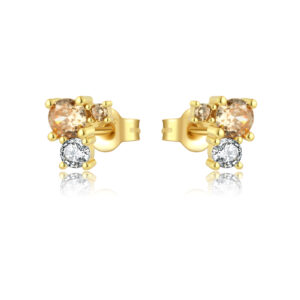 925 Silver Gold Left-Right Style Multi-CZ Cluster Earrings-MME775