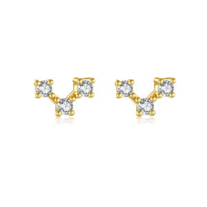 925 Silver Gold Forked-Shape CZ Earrings-MME770