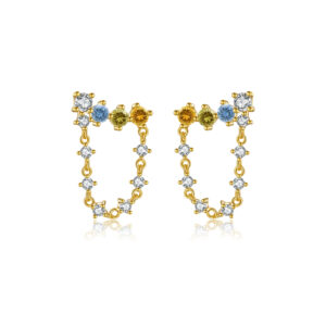 925 Silver Gold Chain CZ Charm Color CZ Cluster Earrings-MME749