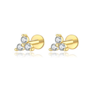 925 Silver Gold Plated Fresh Minimalist Three Round CZ Mini Stud Earrings-MME718