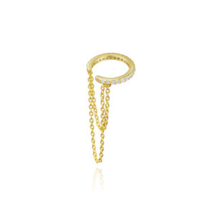 925 Silver Gold Plated Full-CZ Circular Double Chain Ear Cuff-MME714