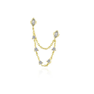 925 Silver Gold Marquise & Prong-Set Small CZ Chain Huggie  Earrings-MME712