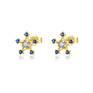 925 Silver Gold Plated Star Bicolor CZ Studs-MME703