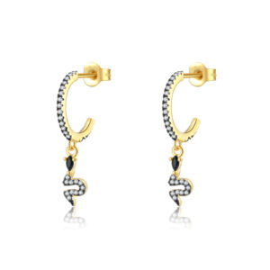 925 Silver Gold Plated Half-Hoop Snake Pendant CZ Studs-MME698