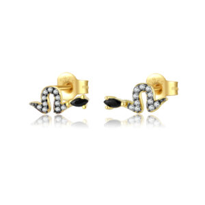 925 Silver Gold Plated Snake Bicolor CZ Studs-MME697