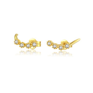 925 Silver Gold Prong-Set CZ Huggie Earrings-MME689