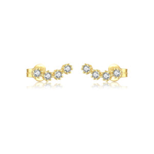 925 Silver Gold Prong-Set CZ Huggie Earrings-MME689-1