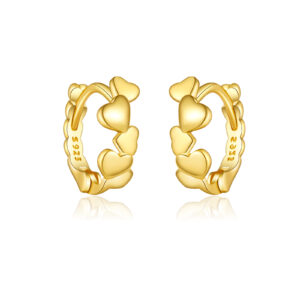925 Silver Gold Plated Heart Huggie Earrings-MME1093