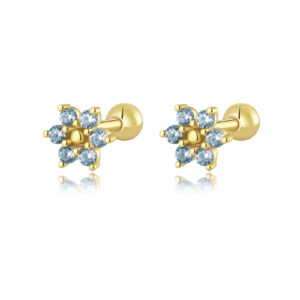 925 Silver/Gold Starburst Multi-Color Zircon Stud Earrings-MME661
