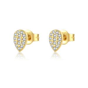 925 Silver Gold Paved Teardrop Stud Earrings-MME644