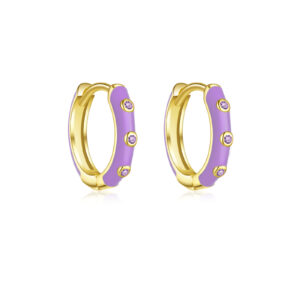 925 Silver Gold Multi-Color Epoxy CZ Oval Huggie Earrings-MME634