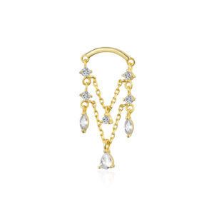 925 Silver/Gold Chain CZ Charm Tassel Stud Earrings-MME629