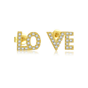925 Silver/Gold Paved-CZ LOVE Letter Studs-MME621