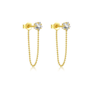 925 Silver/Gold CZ Beaded Chain Stud Earrings-MME618