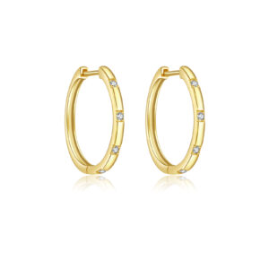 925 Silver/Gold Separated CZ Inlaid Oval Huggie Earrings-MME616
