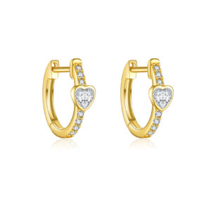 925 Silver Gold Plated Zircon Heart Huggie Earrings-MME1089