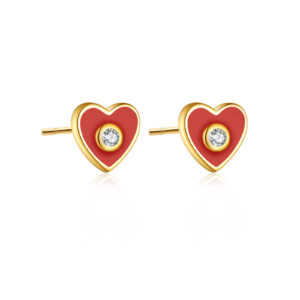 925 Silver Gold Epoxy Color-Heart Bezel CZ Studs-MME596