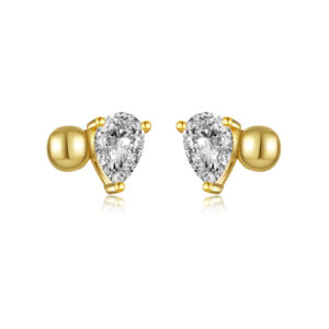 925 Silver Gold Pear CZ Double-Bead Studs-MME592