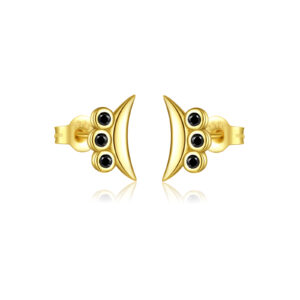 925 Silver Gold Bezel 3-CZ Moon-Star Studs (Black/White)-MME587