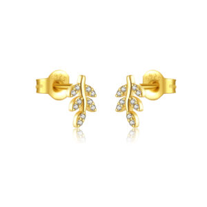 925 Silver Gold Double-Crystal Vine Asymmetric Studs-MME573