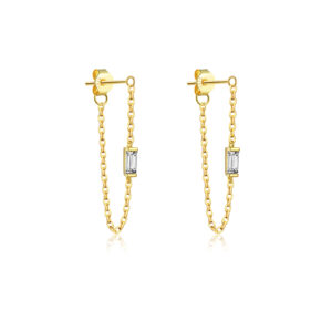 925 Silver Gold Chain CZ Charm Multi-Gem Dangle Studs-MME561