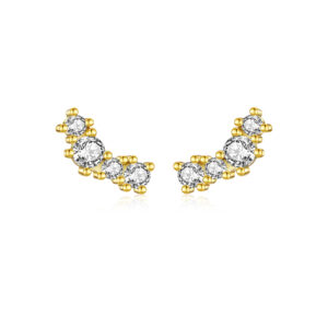 925 Silver Gold Double-Crystal Stacked-Stone Asymmetric Studs-MME554
