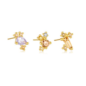 925 Silver Gold Double-Crystal Multi-Gem Pin Stud Earring Set-MME550