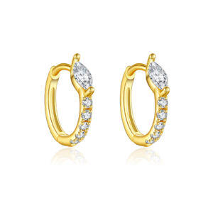 925 Silver Gold Plated Round Full Marquise-Zircon Huggie Earrings-MME1085