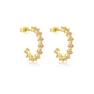 925 Silver Gold Gradient CZ Huggie Earrings-MME522
