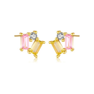 925 Silver Gold Multi-CZ Triangle Stud Earrings-MME519