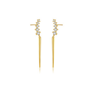 925 Silver Gold CZ-Studded Long Drop Versatile Studs-MME513