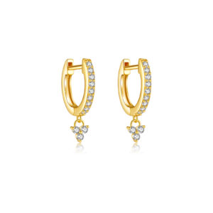 925 Silver Gold Pavé CZ 3-Stone Drop Huggies-MME511