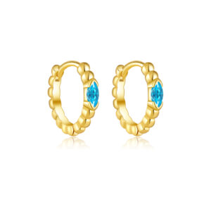 925 Silver Gold Twisted CZ Blue Stone Huggie Earrings-MME506