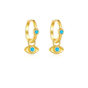 925 Silver Gold CZ Evil Eye Drop Huggie Earrings-MME505